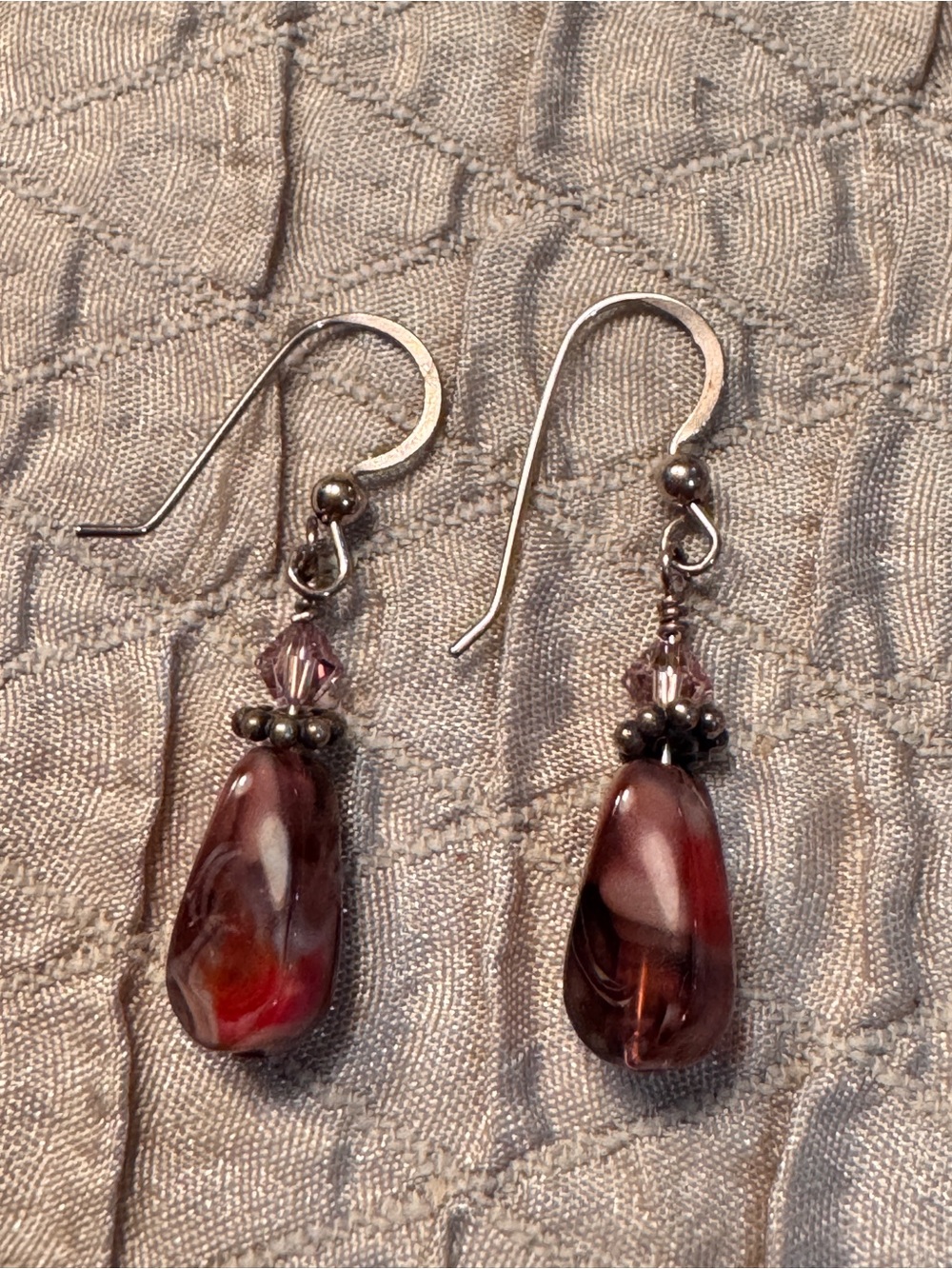 Sterling Silver Handmade Purple-Pink Glass Drop Earrings - Women Jewelry